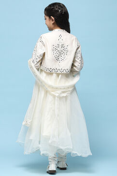Ivory Cotton Blend Flared Kurta Churidar Suit Set Suit Set image number 5