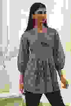 Teal Green Cotton Pleated A-Line Short Kurta image number 4