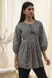 Teal Green Cotton Pleated A-Line Short Kurta image number 4