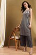 Grey Silk Floral Hand-Block Printed Festive Straight Kurta image number 0