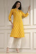 Yellow Cotton Straight Yarndyed Kurta image number 0