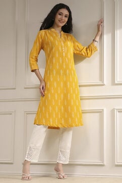 Yellow Cotton Straight Yarndyed Kurta image number 0