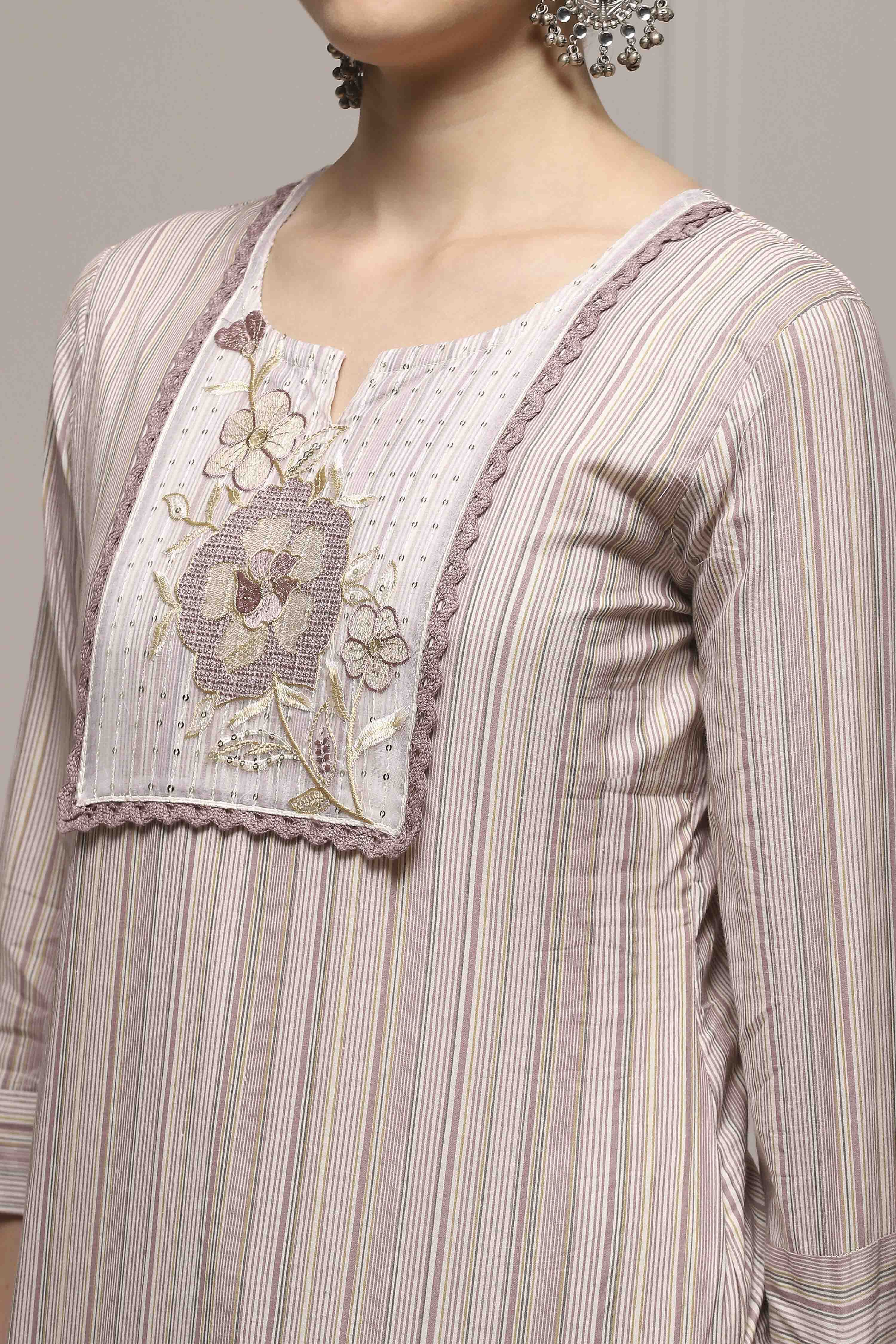 Brown Cotton Blend Printed Unstitched Suit Set image number 2