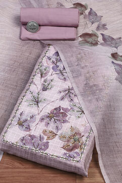 Lavender Linen Blend Hand Embroidered Unstitched Suit Set image number 0