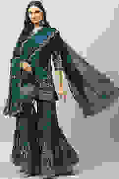 Teal Blue Viscose Straight Kurta Garara Suit Set image number 6