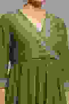 Green Embroidered Angrakha Festive Anarkali Suit Set image number 1