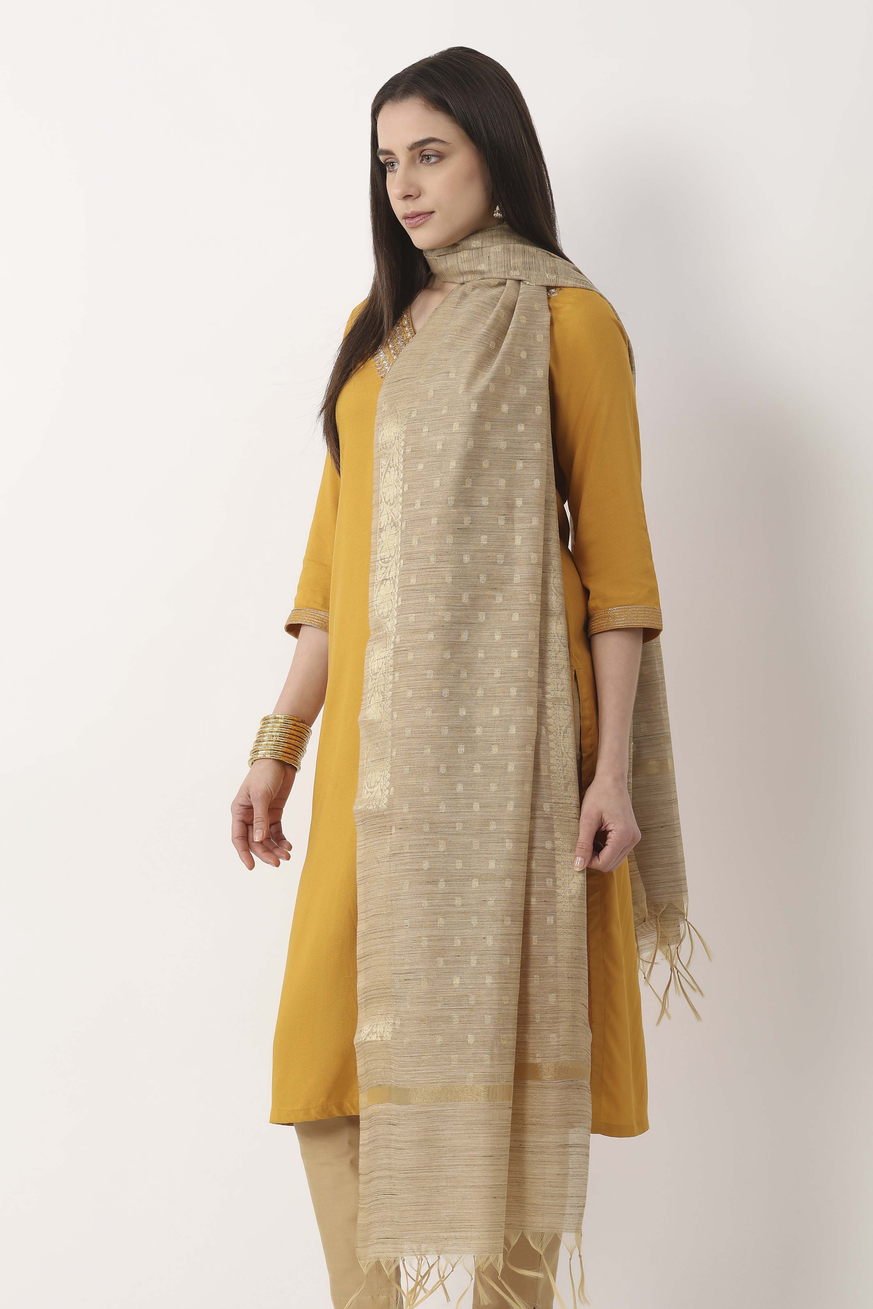 Gold Art Silk Dupatta image number 1
