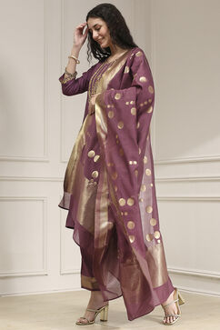 Old Rose Solid Straight Suit Set image number 3