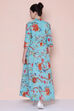 Turquoise Cotton Fusion Wear Dress image number 6