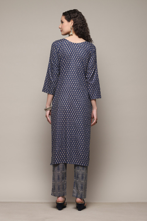 Blue Cotton Hand Embroidered Unstitched Suit Set image number 5