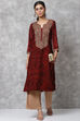 Red Velvet Straight Kurta image number 0