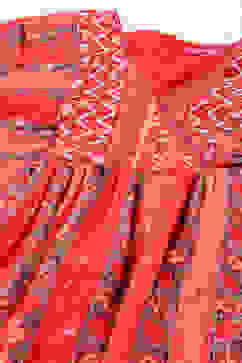 Red Printed Gathered Kurta With Red Solid Pant image number 1