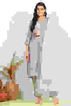 Grey Cotton Embroidered Unstitched Suit Set image number 7