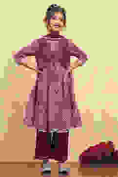 Purple Cotton Printed Anarkali Suit Set image number 7