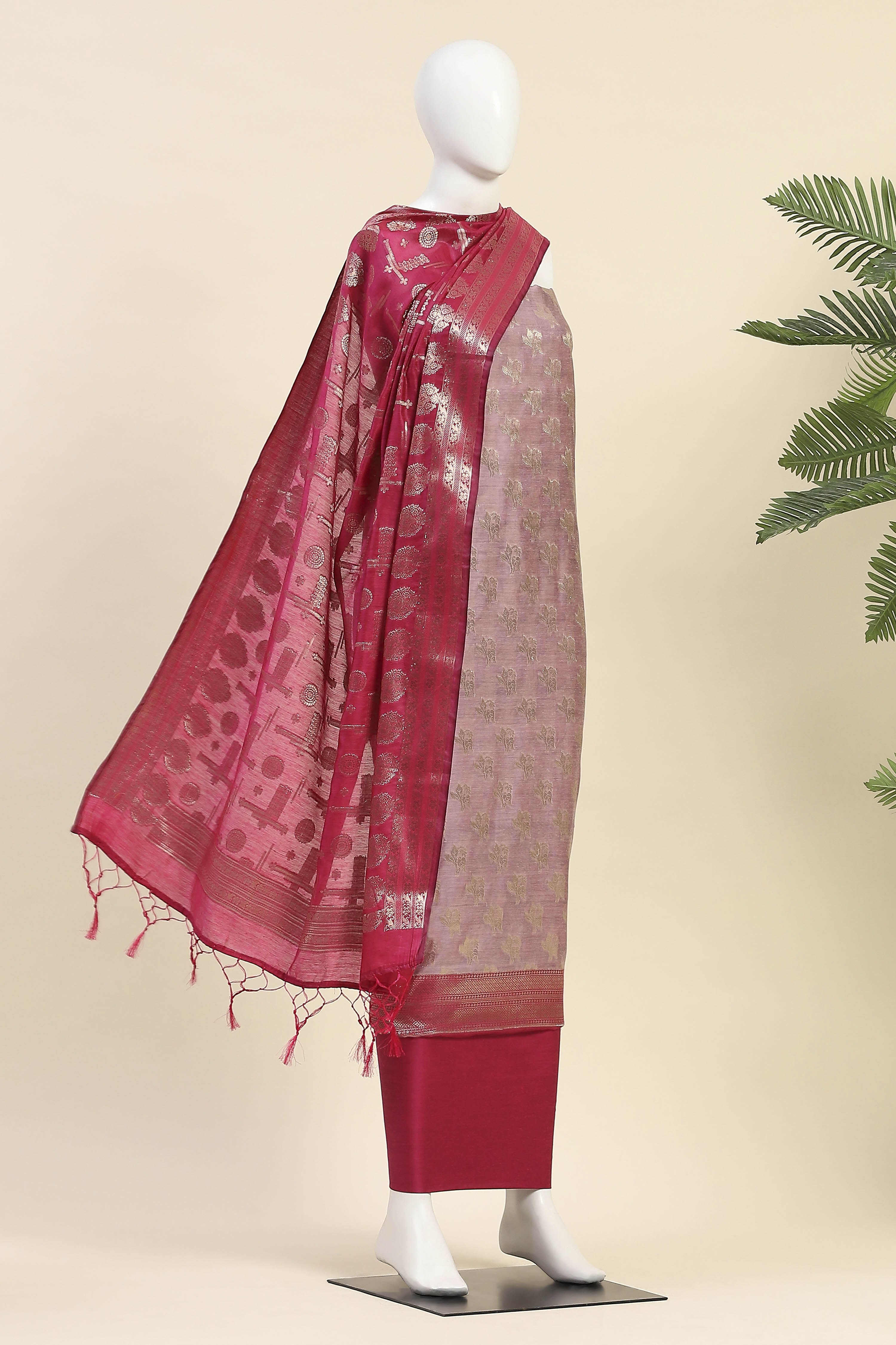 Sea Green Chanderi  Unstitched Suit Set image number 4