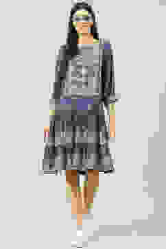 Blue Cotton Flared Fusion Dress image number 5