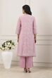 Pink Chanderi Lace Trim Floral Straight Suit Set image number 4