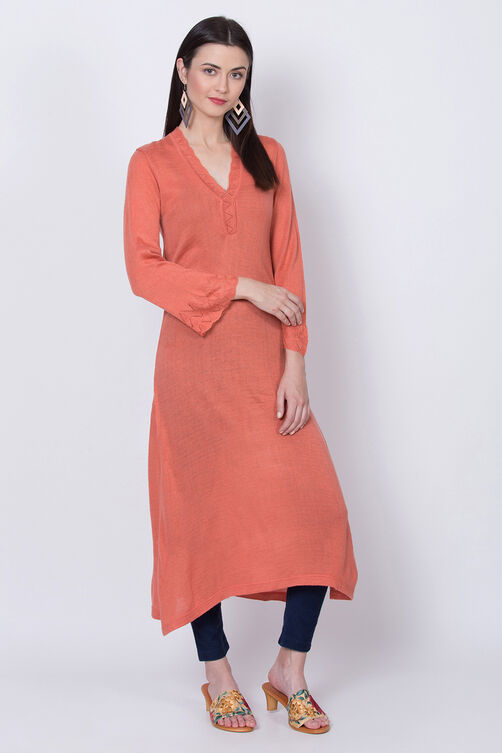 Teal Acrylic And Wool Straight Solid Kurta image number 0