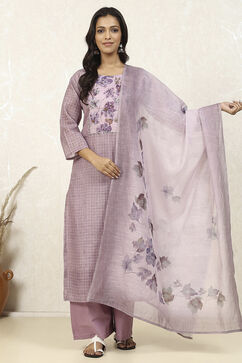 Lavender Linen Blend Hand Embroidered Unstitched Suit Set image number 1