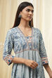 Dull Blue Cotton Floral Anarkali Suit Set image number 1