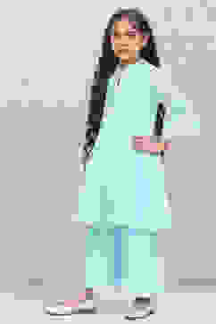 Sky Blue Art Silk Kalidar Printed Kurta Set image number 3