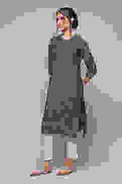 Indigo Poly Viscose Straight Printed Kurta image number 2