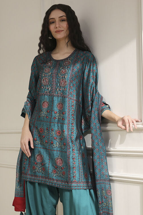 Brown Printed Straight Suit Set image number 6