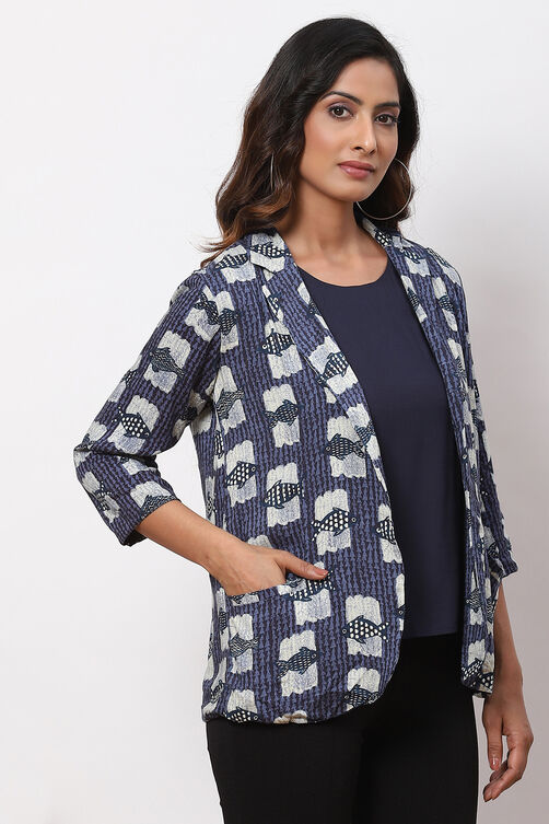 Indigo LIVA Printed Blazer Set image number 3
