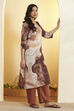 Brown Abstract Printed Straight Rayon Slub Kurta Set image number 4