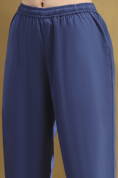 Indigo Cotton Printed Gathered Kurta Set image number 2