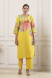 Yellow Cotton Floral Printed Straight Kurta Set image number 6