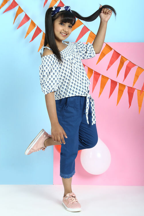 Blue Cotton Printed Short Top image number 4
