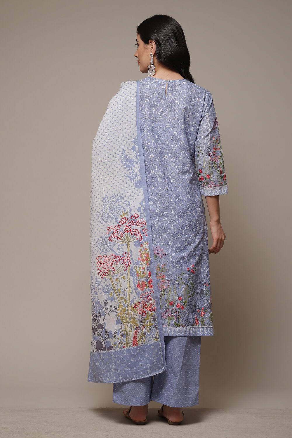 Powder Blue Cotton Straight Kurta Palazzo Suit Set image number 2
