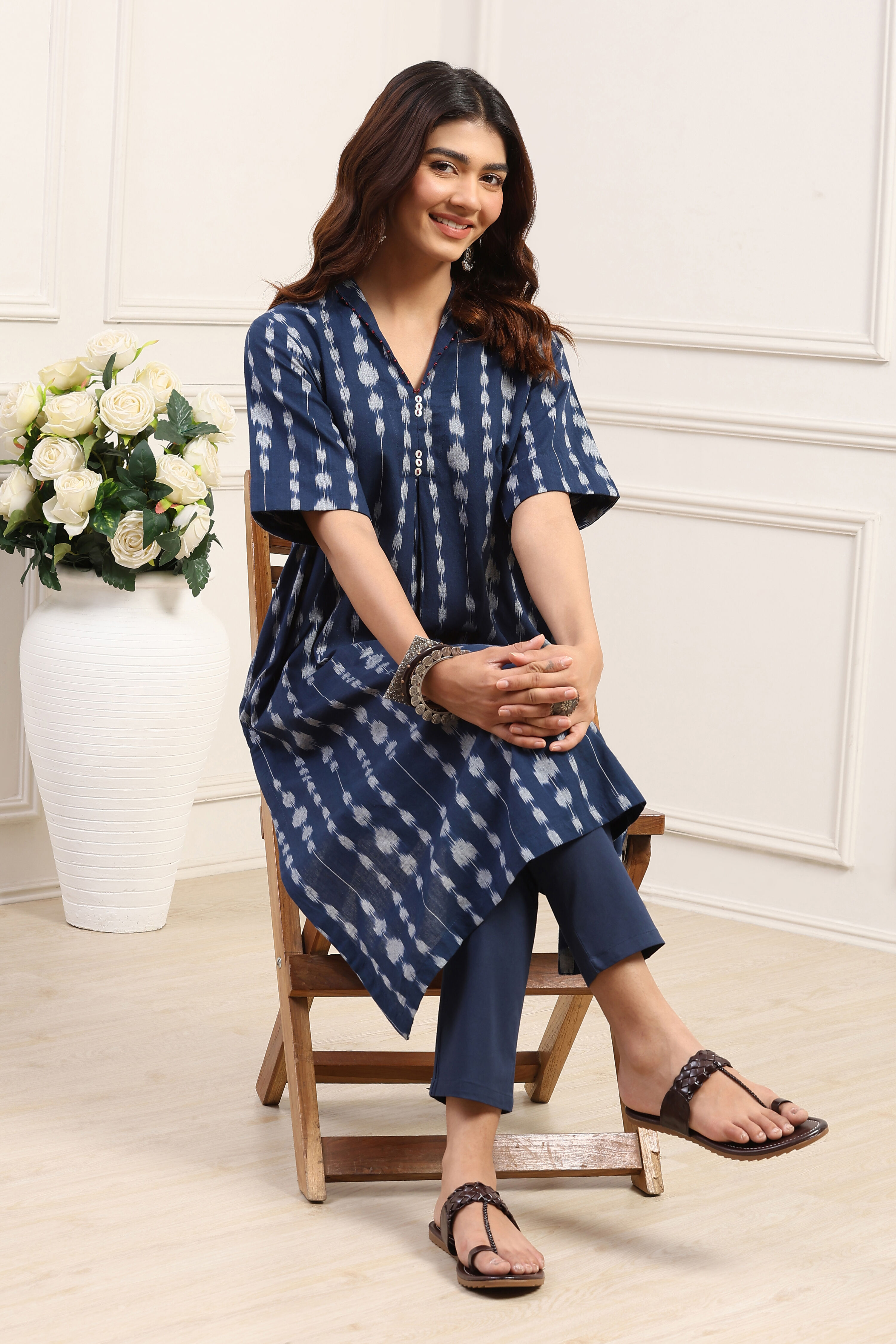 Blue Cotton A Line Kurta image number 0