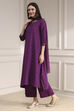 Purple Polyseter Blend Straight Printed Fusion Set image number 3