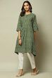 Dark Green Cotton IKAT Straight Yarndyed Kurta image number 2