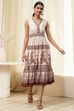 White and Rust Cotton Tiered Dress image number 5