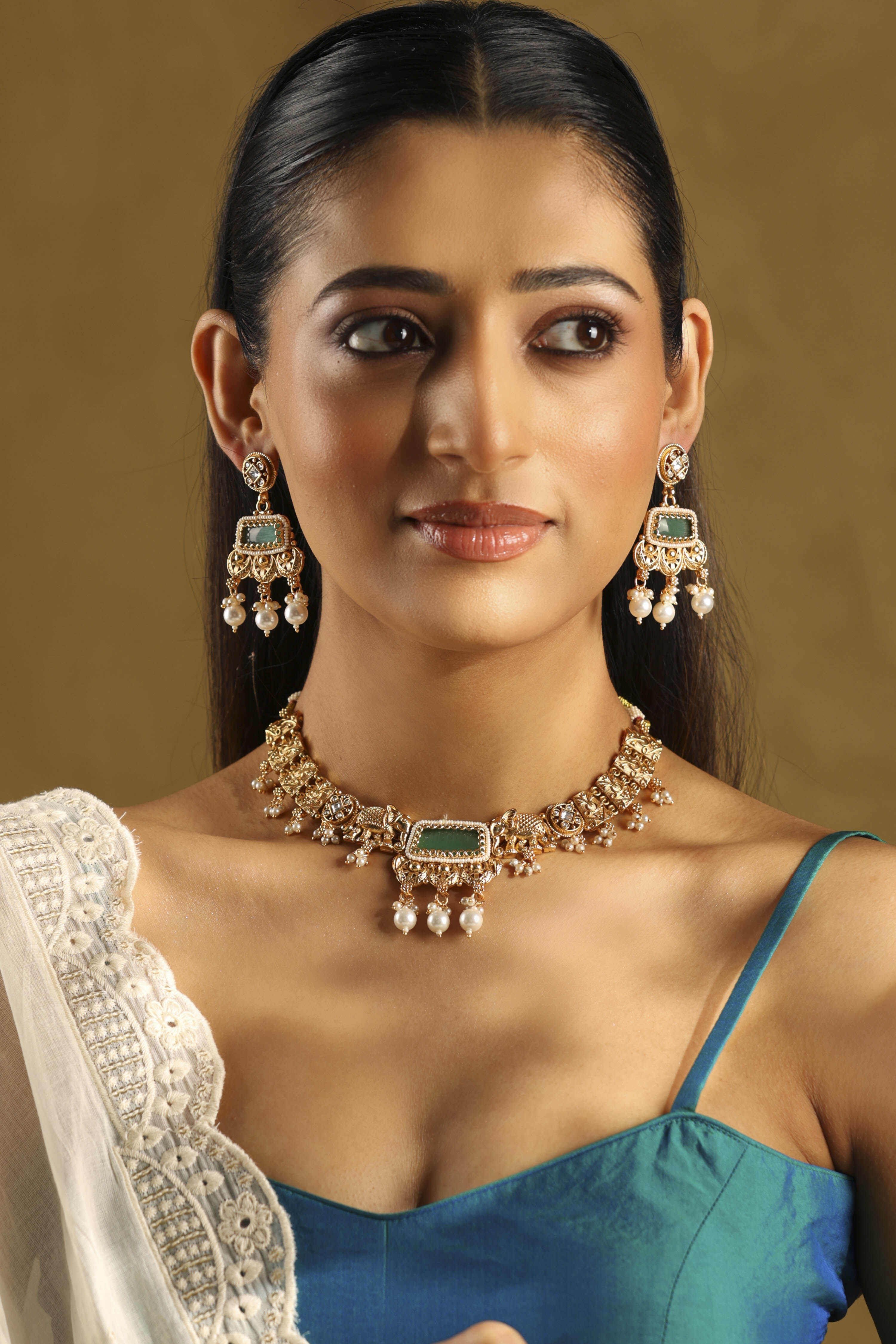 Mint Green Alloy Necklace Set image number 3