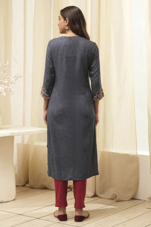 Denim Rayon Straight Kurta image number 4