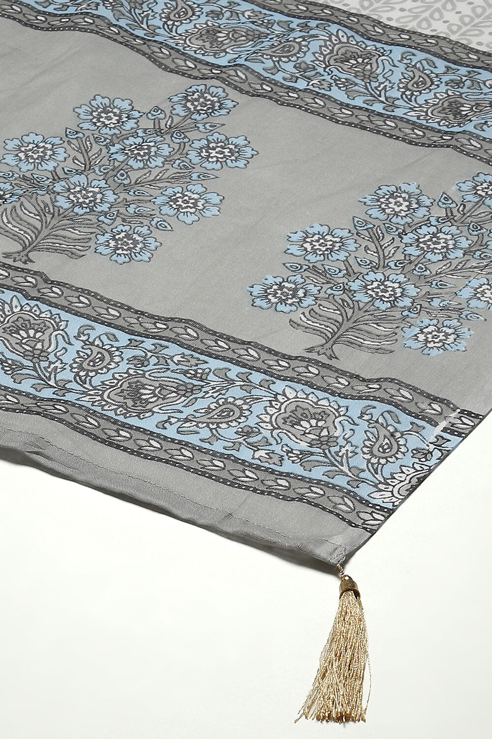 Grey Cotton Hand Block Print Unstitched Suit Set image number 4