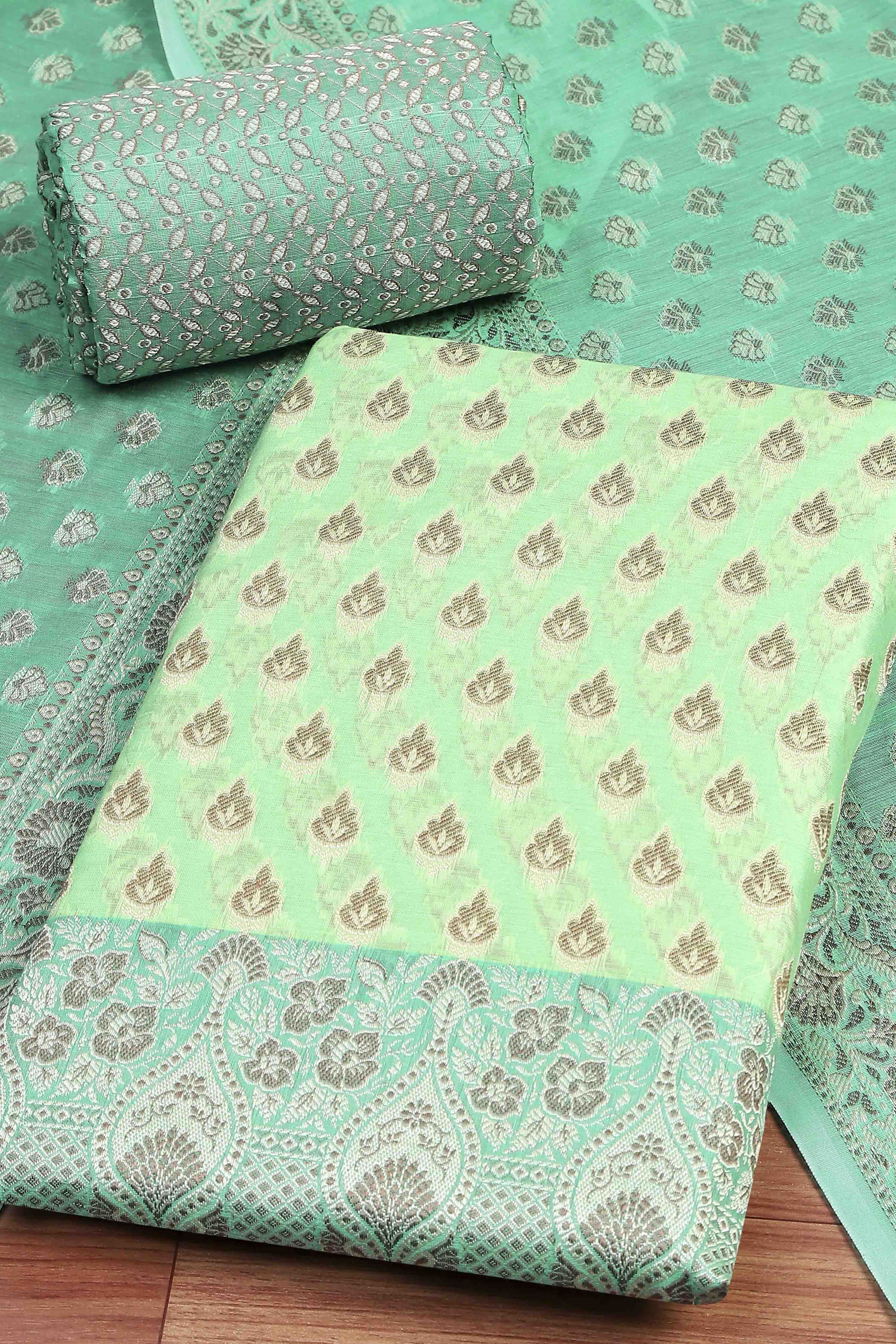 Mehendi Cotton Printed Embroidered Unstitched Suit Set image number 1