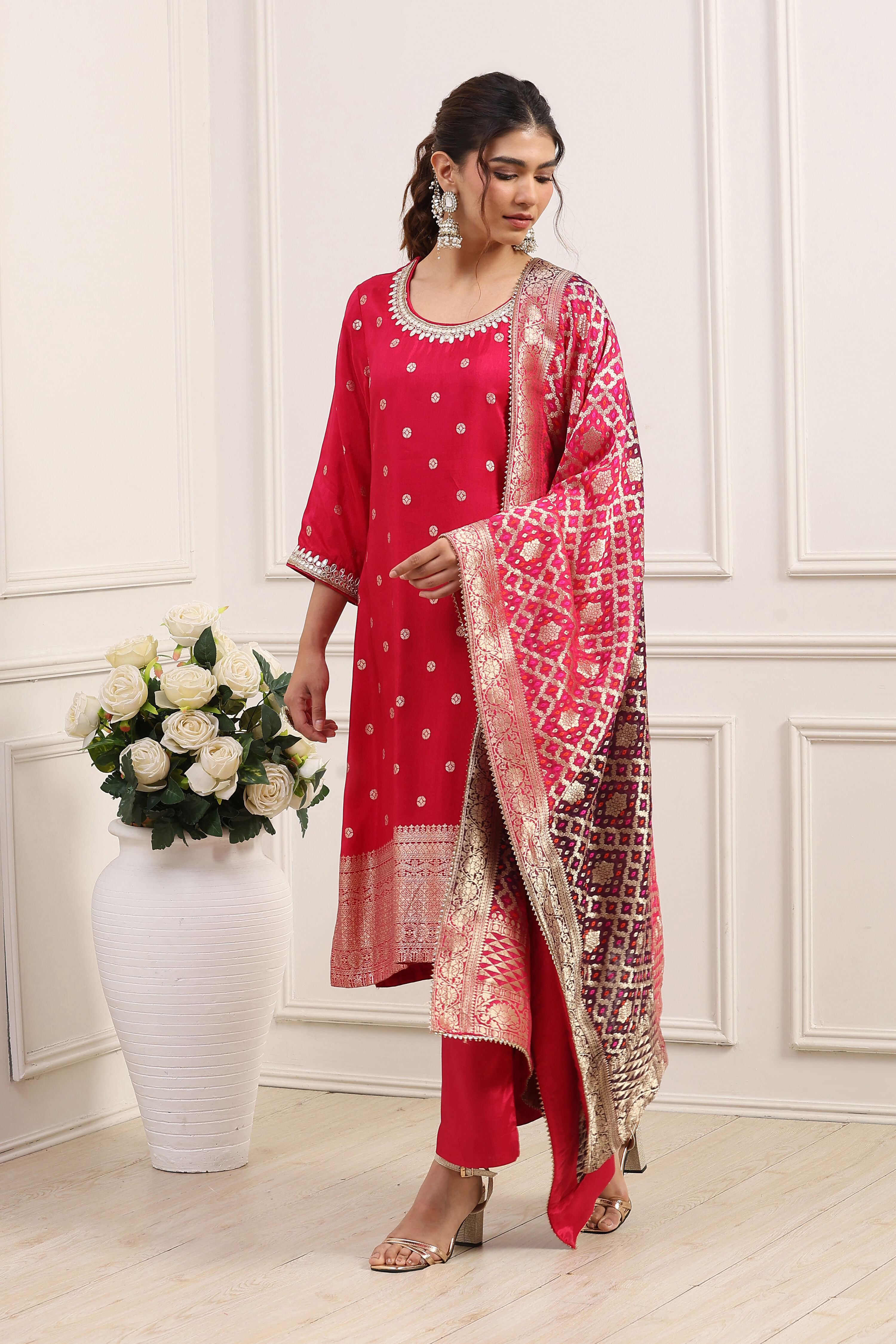 Pink Viscose Rayon Straight Suit Set image number 0