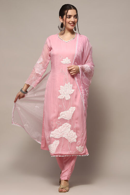 Baby Pink Organza Unstitched Suit set image number 1