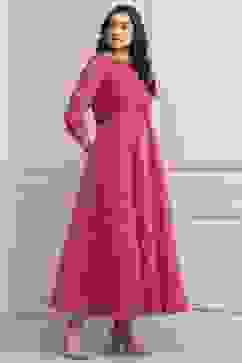 Pink Cotton Blend Flared Printed Dress image number 5