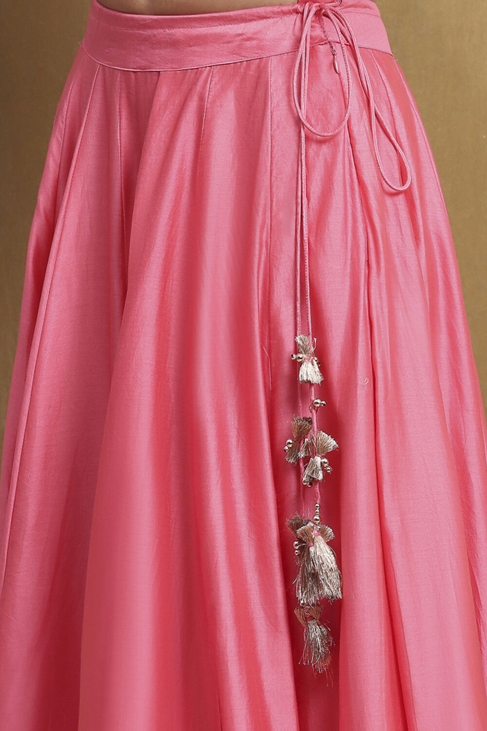 Coral Cotton Blend Embroidered Lehenga Set image number 2