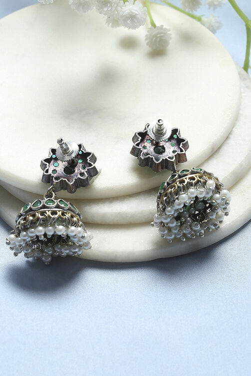 Green Brass Jhumka image number 2