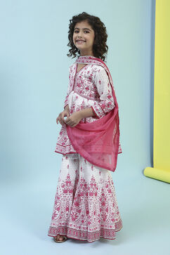 Off White/Pink Cotton A-Line Garara Set image number 3