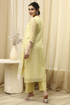 Lime Cotton Machine Embroidered Unstitched Suit Set image number 5
