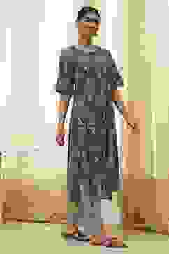 Black and Beige Printed Straight Kurta Set image number 5