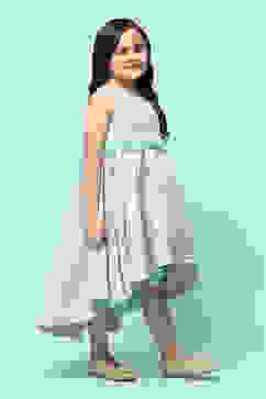 Aqua Green Poly Jacquard Flared Yarndyed Dress image number 4